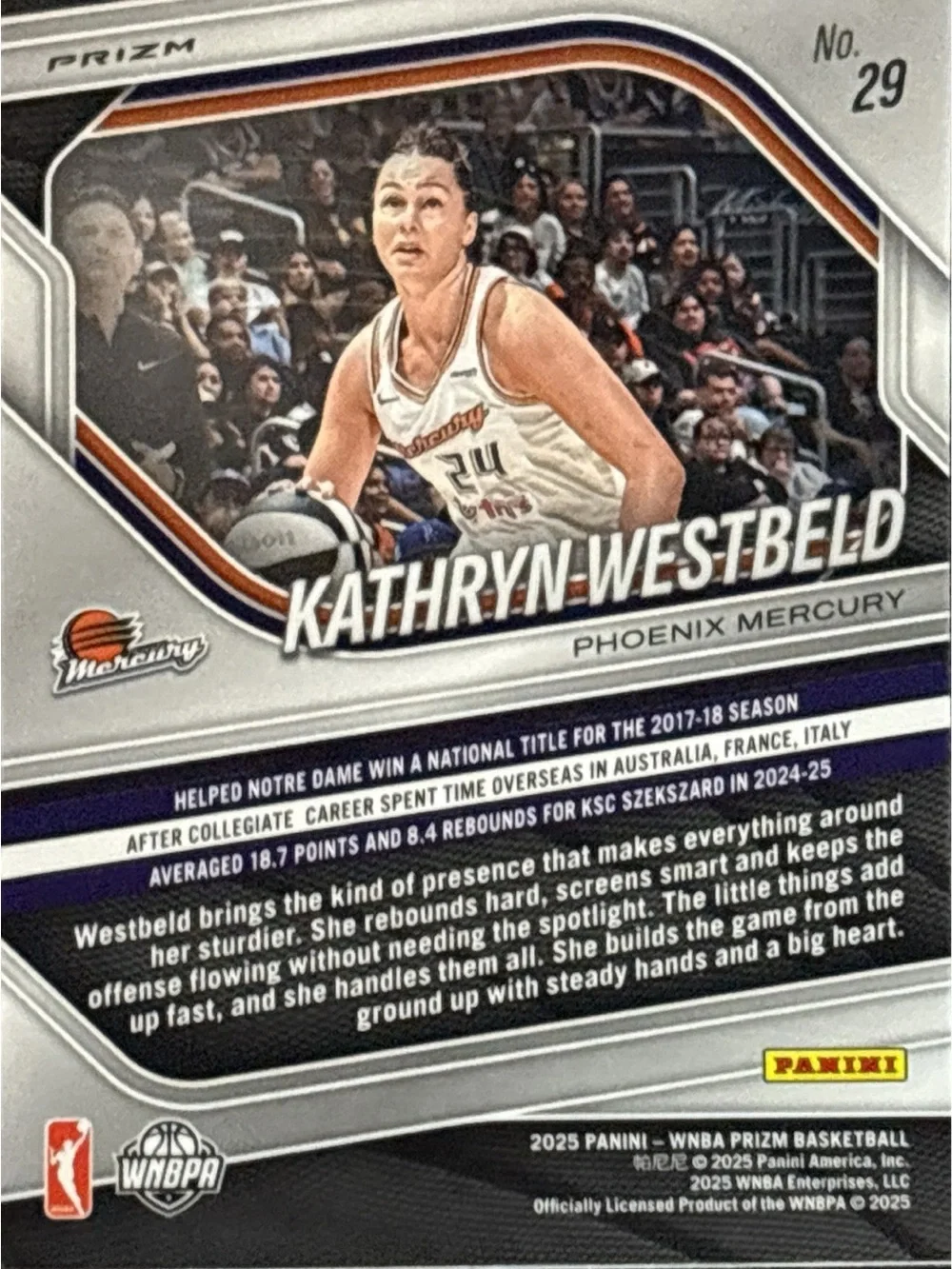 Panini Kathryn Westbeld Phoenix Mercury Rookie Basketball Card